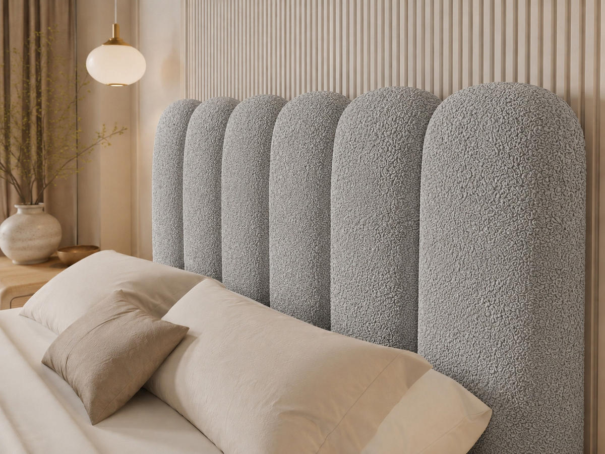 BOXBETT CUDDLE 180x200 cm in Grau, Bettkasten, Topper, Bouclé-Stoff - Grau, Holz/Textil (180/200cm) - EMLAR Home