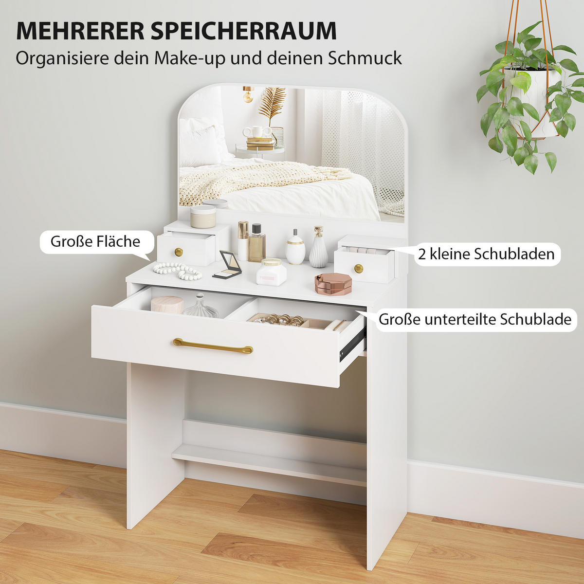 SCHMINKTISCH Spanplatte Weiß - Weiß, Holzwerkstoff (40/135/80cm) - HOMCOM
