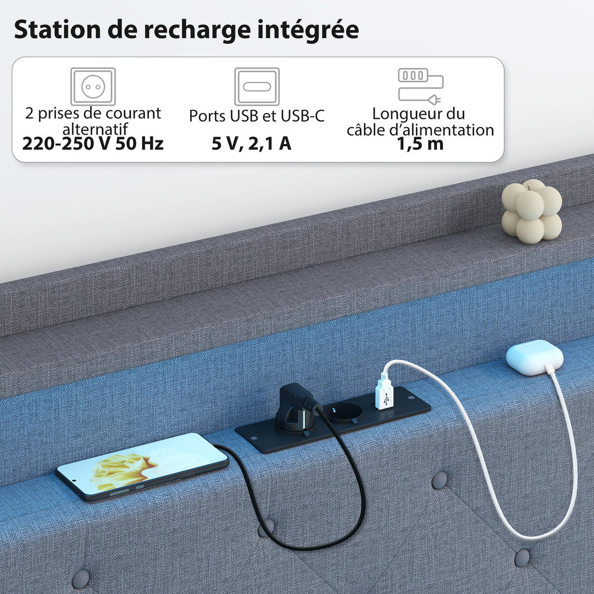 BETT 140x190 cm DE-14674 fliegend mit LED & Ladestation Grau - Grau, Metall (140/190cm) - ComfortXL