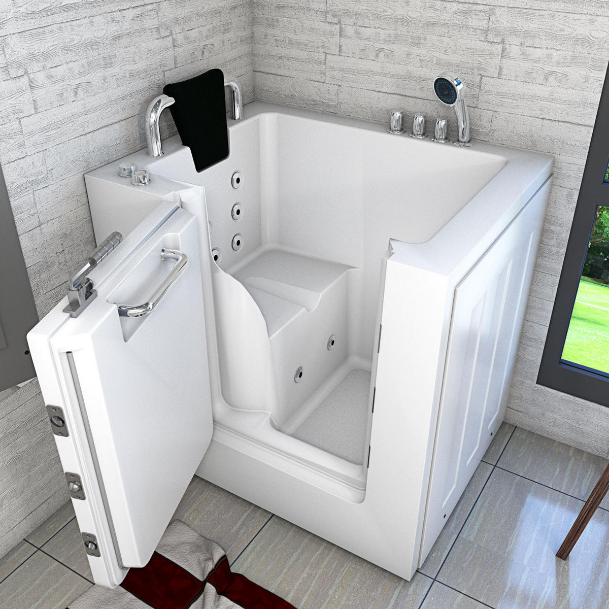 SITZWANNE Whirlpool mit Tür S02WP-TH-A-L - Weiß, Glas/Kunststoff (100/113/78cm) - AcquaVapore by Sandra Jentho