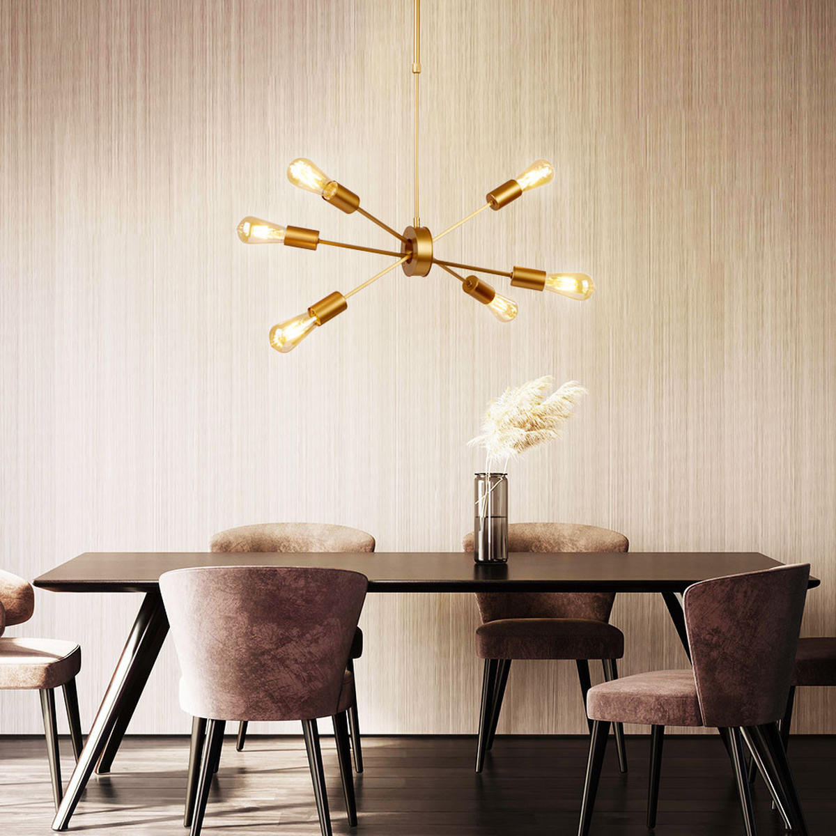 HÄNGELEUCHTE Gold matt 6-flammig - Goldfarben, Metall (53/23/107cm)