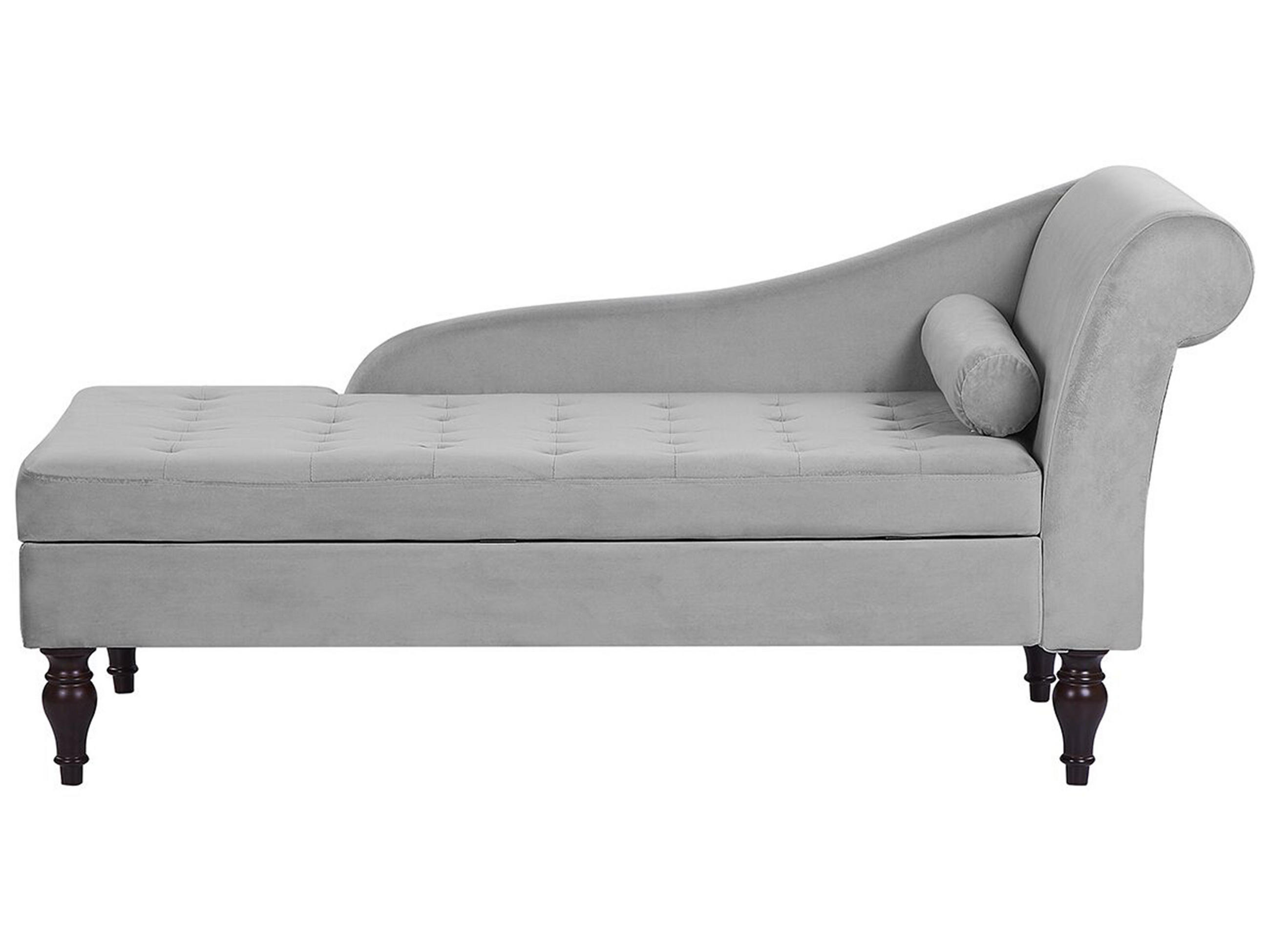 CHAISELONGUE Samtstoff hellgrau mit Bettkasten rechtsseitig Pessac - Grau, Textil (145/72/65cm) - Beliani