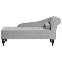 CHAISELONGUE Samtstoff hellgrau mit Bettkasten rechtsseitig Pessac - Grau, Textil (145/72/65cm) - Beliani