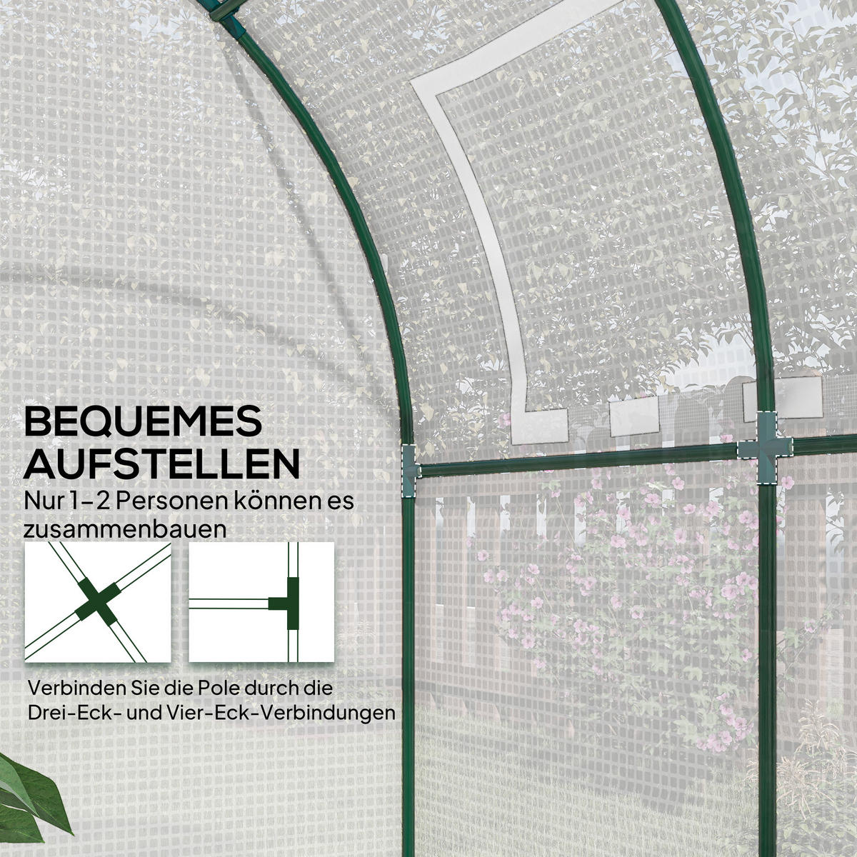 GEWÄCHSHAUS, Foliengewächshaus mit Aufrollbare Fenster & Tür, UV Schutz Weiß - Weiß, Kunststoff (180/200/180cm) - Outsunny