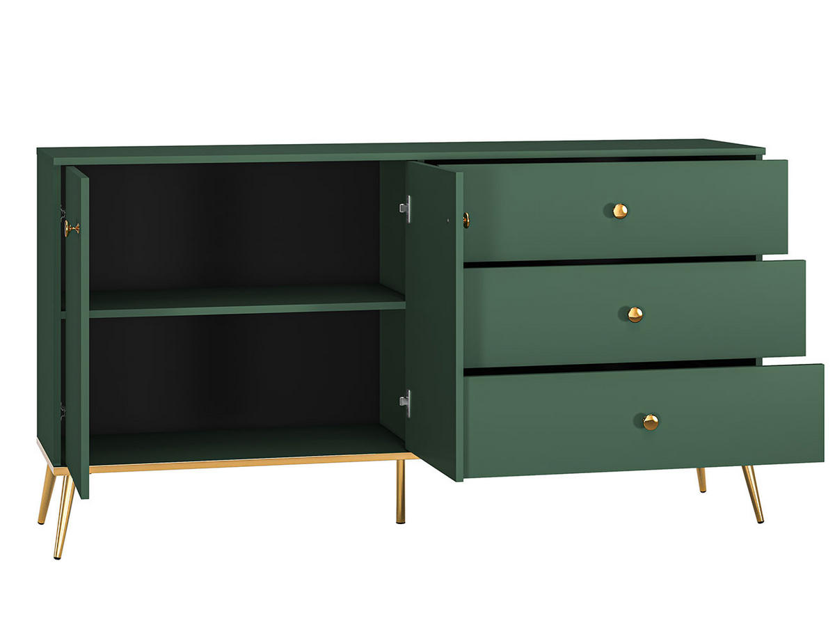 SIDEBOARD Forest dunkelgrün / gold 160 / 40 / 85cm - Grün, Holz/Holzwerkstoff (160/85/40cm) - Feldmann-Wohnen