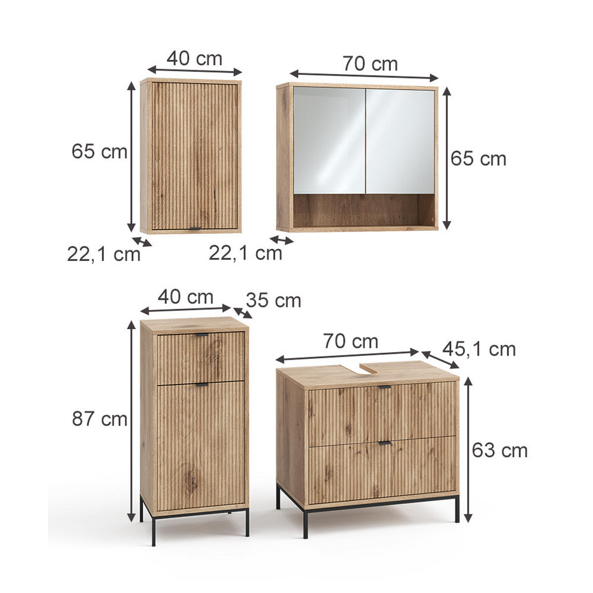 BADMÖBEL-SET Eliza Viking Oak 4 Teile - Eichefarben, Holzwerkstoff (70/63/45.1cm) - Vicco