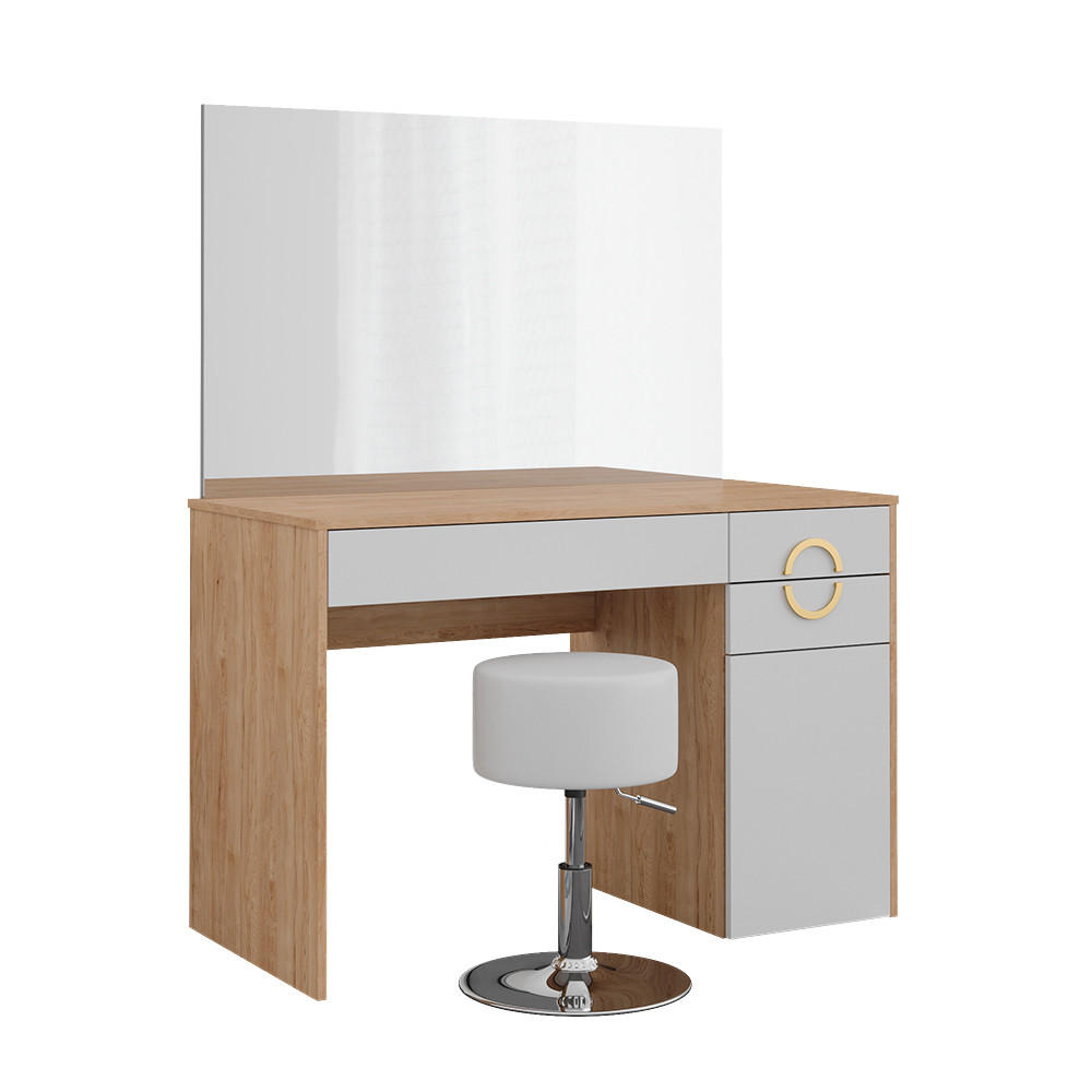 SCHMINKTISCH Adela Natural Rockford Hickory 115 cm mit Hocker - Trüffeleichefarben/Weiß, Holzwerkstoff (115/76.4/55cm) - Vicco