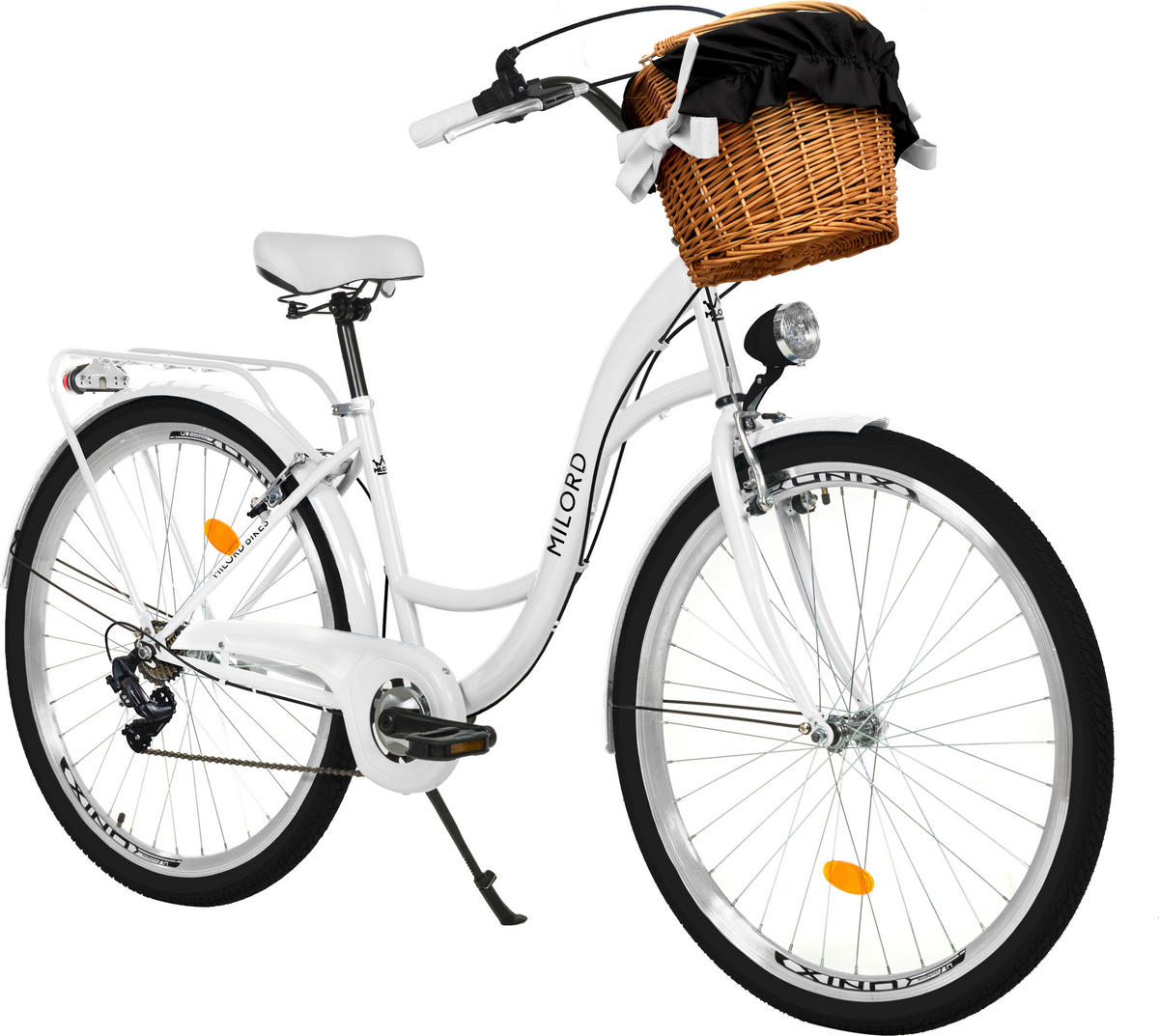 CITY-FAHRRAD Milord mit Weidenkorb, 28 Zoll, Weiß, 7-Gang - Weiß, Metall (46cm) - Milordbikes