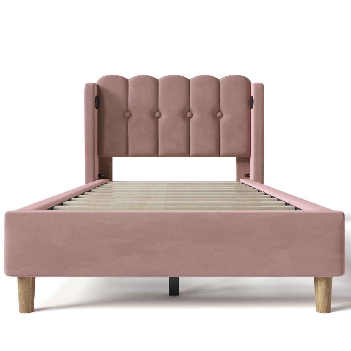 POLSTERBETT 90/200 cm rosa mit USB Typ C Ladefunktion und Lattenrost Mit Matratze - Rosa, Textil (90/200cm) - OKWISH