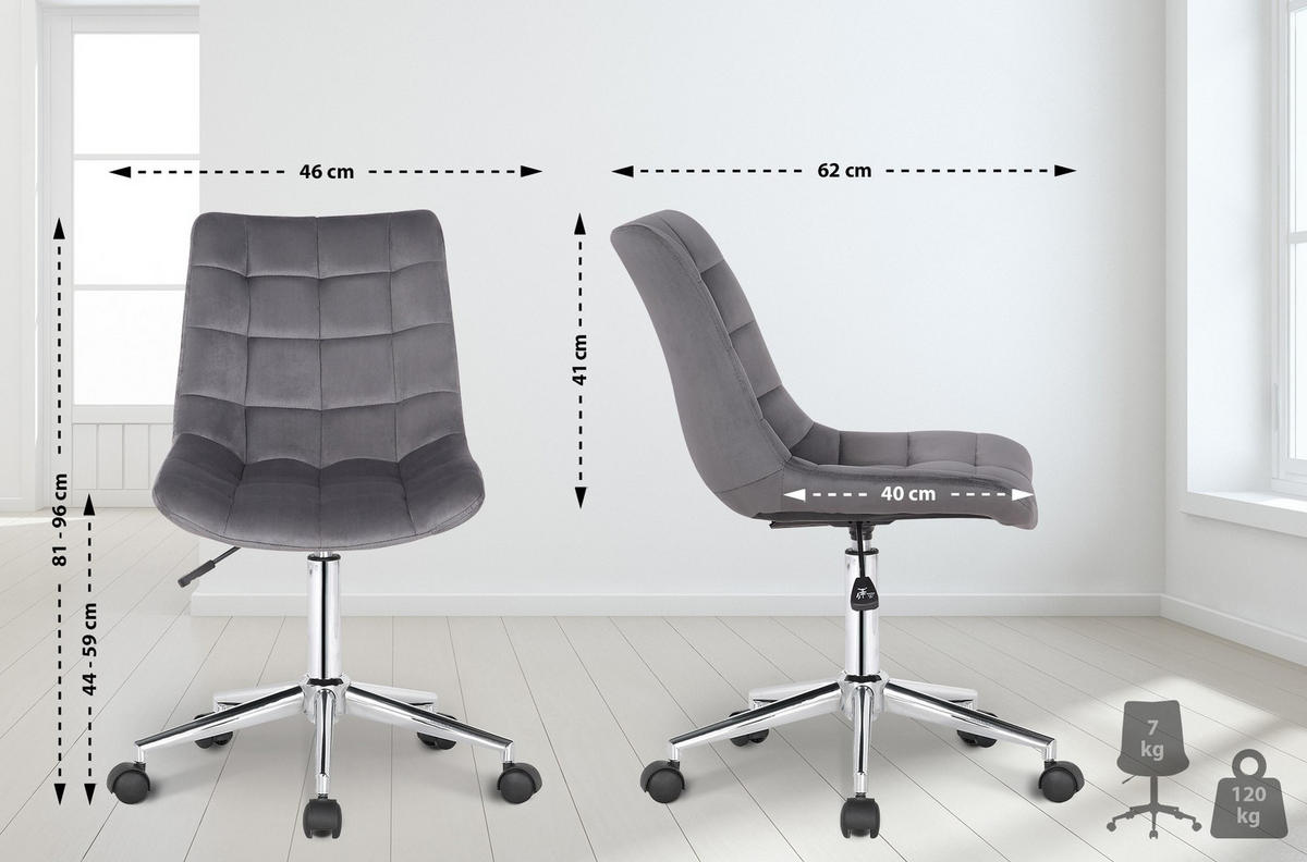 DREHSTUHL Samt grau - Grau, Textil/Metall (46/81/62cm) - CLP