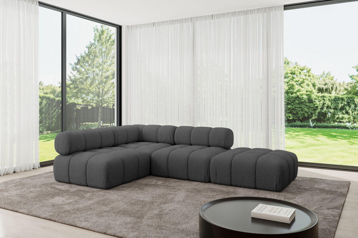 ECKSOFA modulares Sofa Favio-L1 - 285x190x70 cm Grau Bouclé - Grau, Holzwerkstoff/Textil (285/190cm) - ALTDECOR