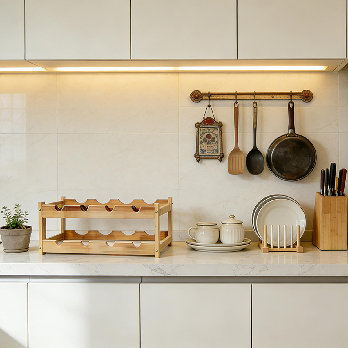 VINOVÝ regál - světle hnědá, dřevo (45/16.5/45cm) - Relaxdays