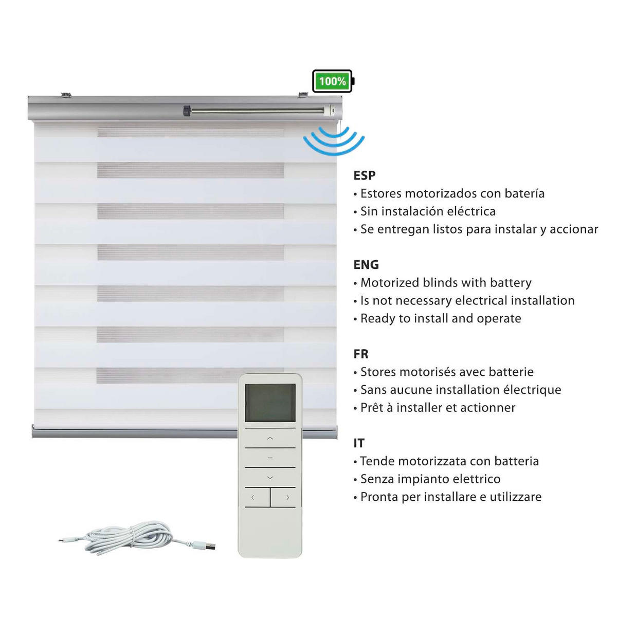 DOPPELROLLO Motorisiertes Weiß 200x250 cm - Weiß, Kunststoff (200/250cm) - STORESDECO