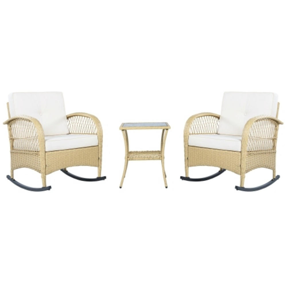 BALKONSET 3-tlg,BISTRO SET,PE-Rattan Schaukelstuhl,für 2 Personen,Weiß - Weiß, Metall - LVHOM