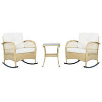 BALKONSET 3-tlg,BISTRO SET,PE-Rattan Schaukelstuhl,für 2 Personen,Weiß - Weiß, Metall - LVHOM