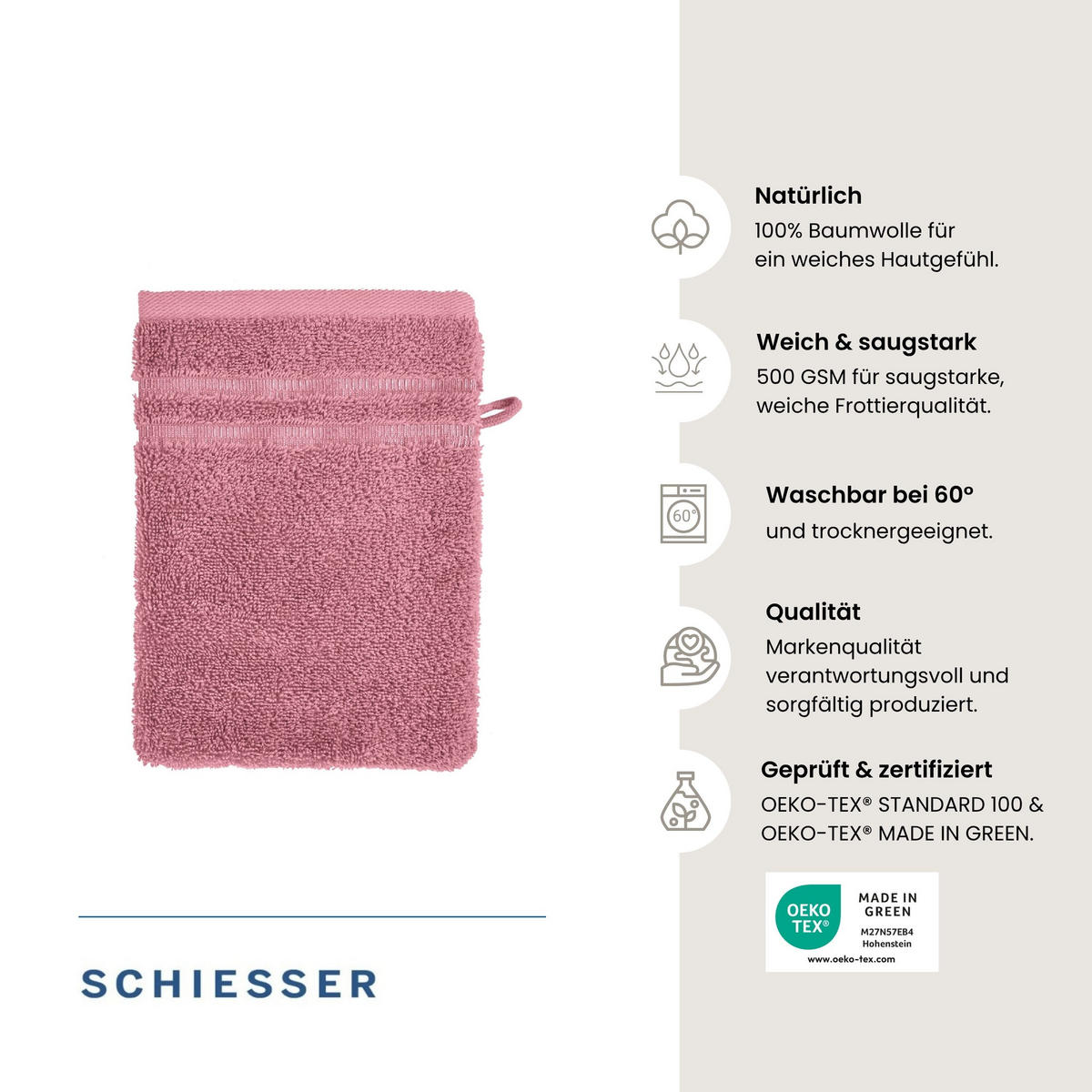 WASCHHANDSCHUHSET Milano - 5-teilig - 16x22 cm - Malve - Mauve, Textil (16/22cm) - SCHIESSER