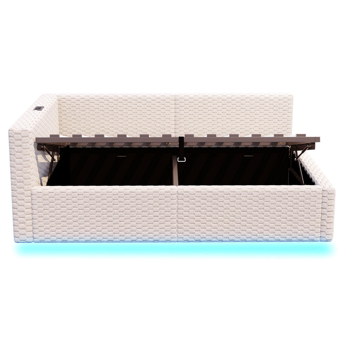 POLSTERBETT 90/200 cm Beige mit LED-Beleuchtung, USB-C-Anschluss und 2 USB-Anschlüssen - Beige, Textil (90/200cm) - Oxeza