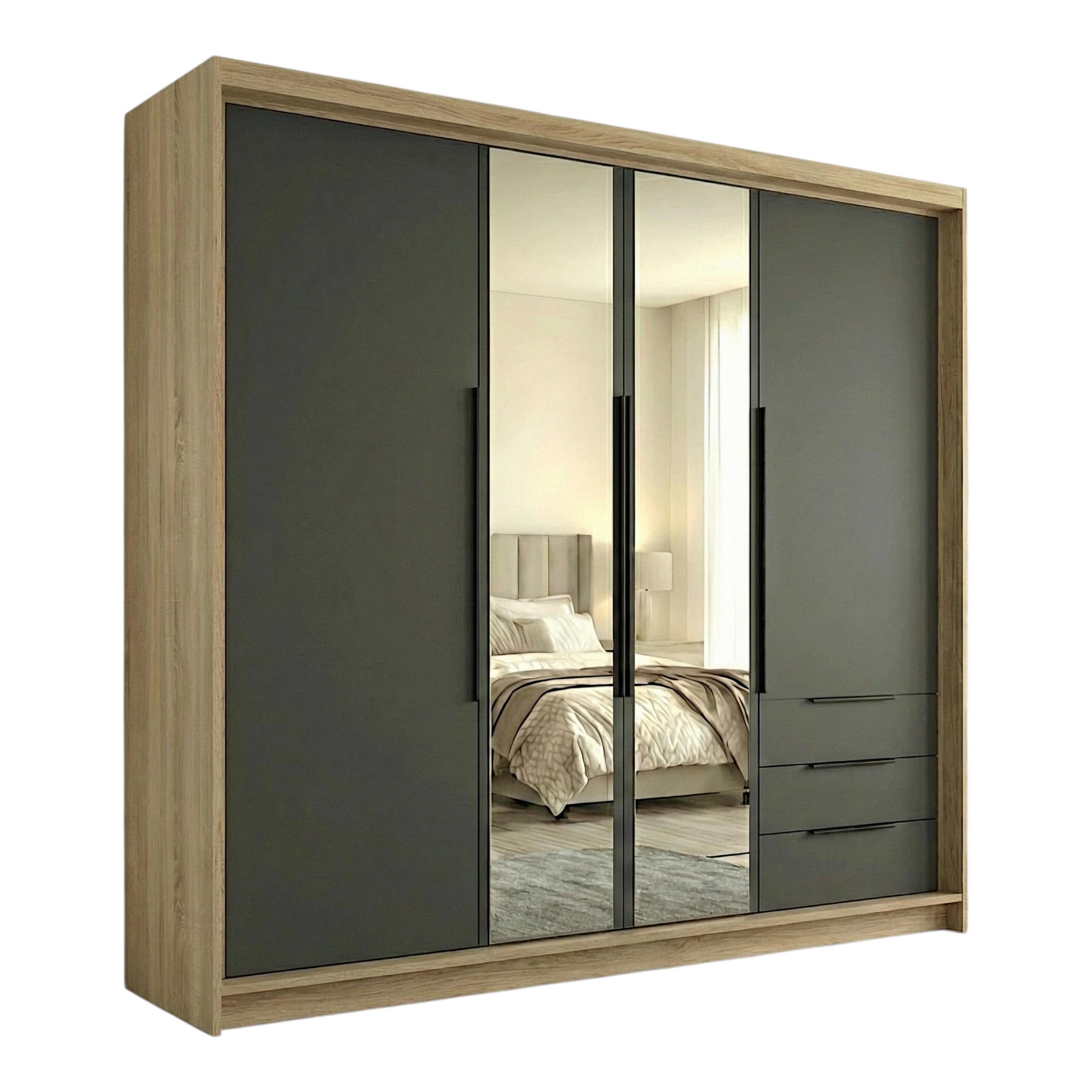 A&J MöbelLand Drehtürenschrank Braun, Graphit, Graphit 200x215x59.5 cm