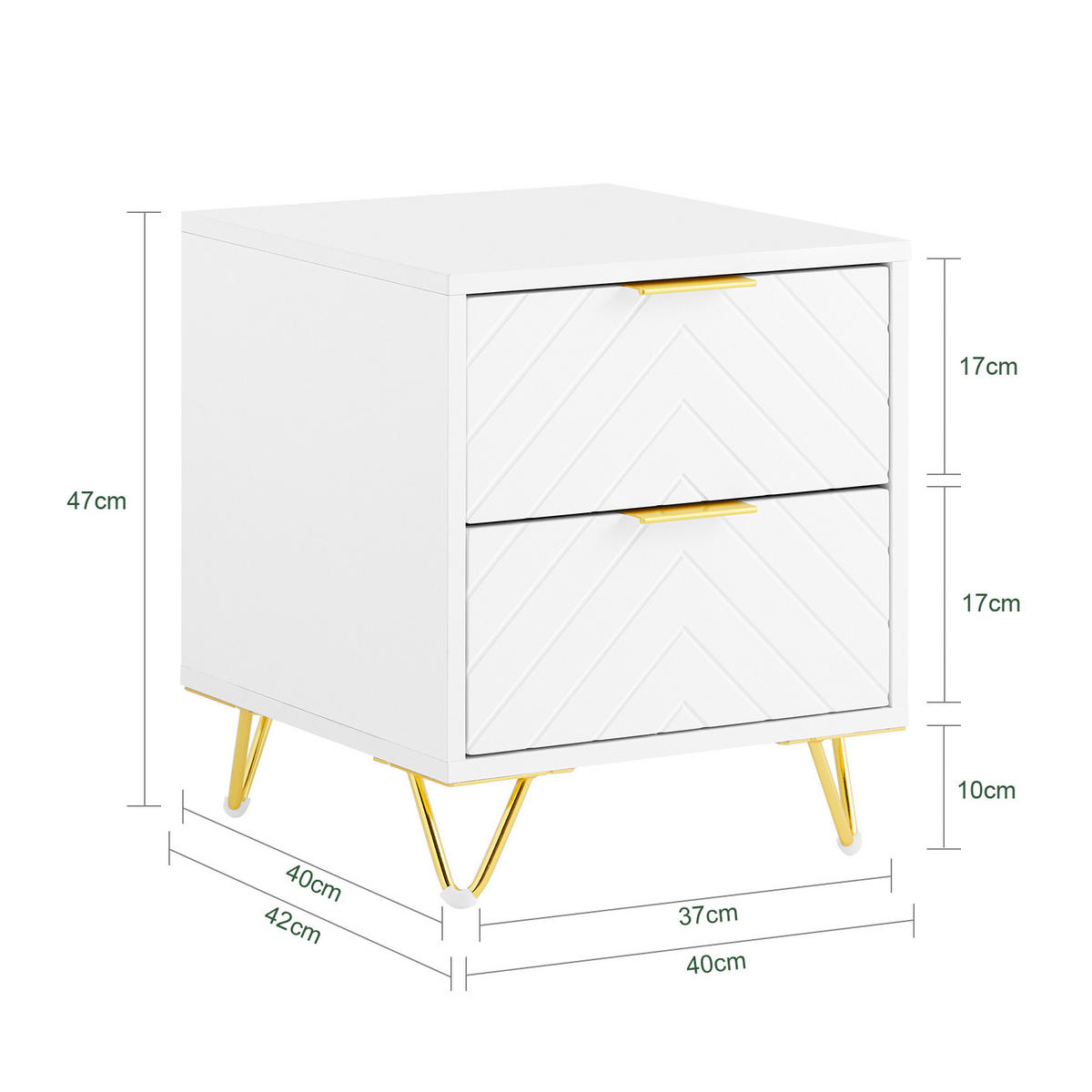 NACHTTISCH Weiß - Weiß, Holzwerkstoff/Metall (40/47/42cm) - SoBuy