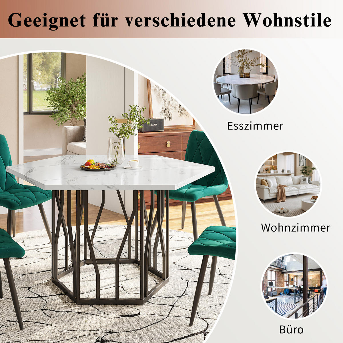 ESSTISCH, MDF in Marmoroptik mit Metallgestell, 115,5/100/75 cm, Schwarz/Weiß - Schwarz, Holzwerkstoff (115.5/100/75cm) - Redom