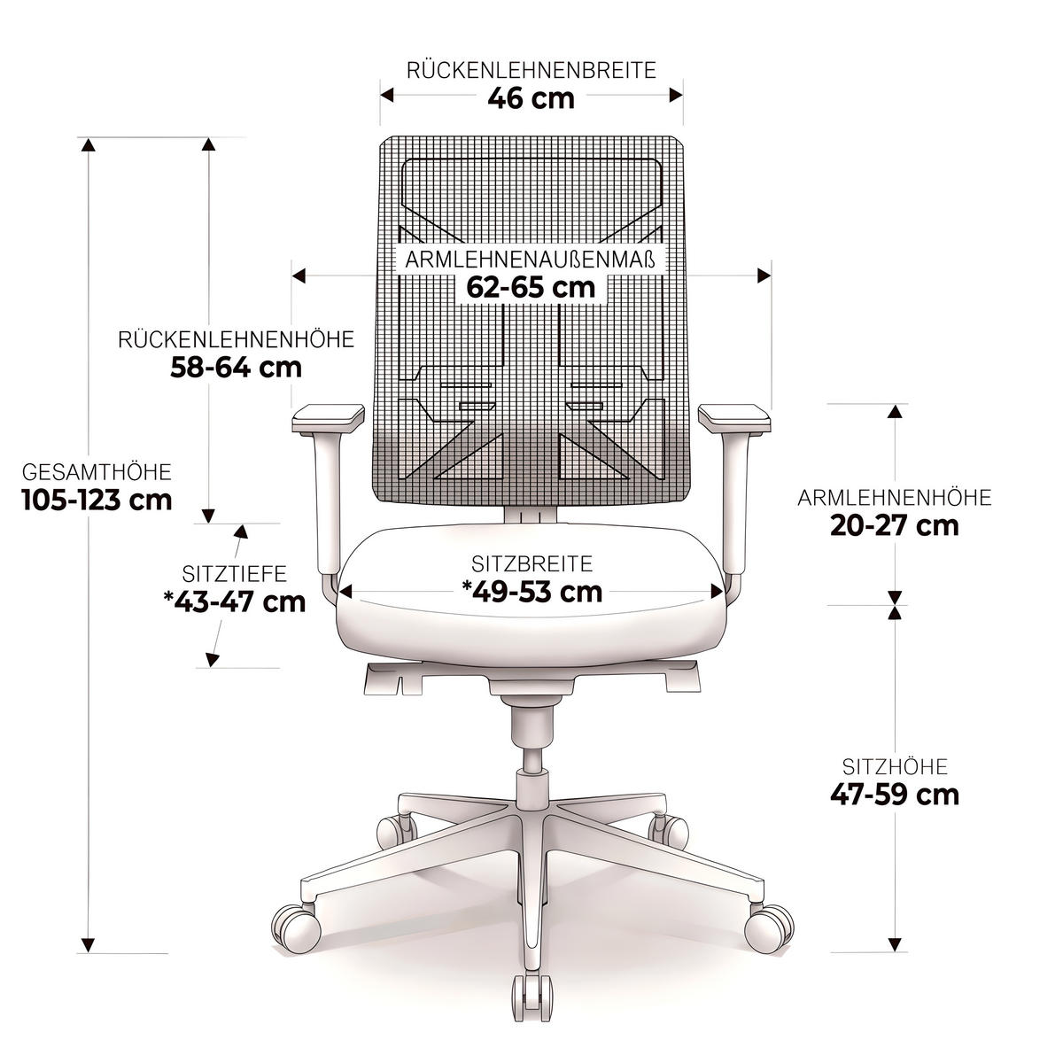 BÜROSTUHL V1801 Stoff/Mesh Schwarz - ergonomisch, 150 kg belastbar, Sitzhöhe 47-59cm - Schwarz, Kunststoff/Textil (65/105/65cm) - Versee