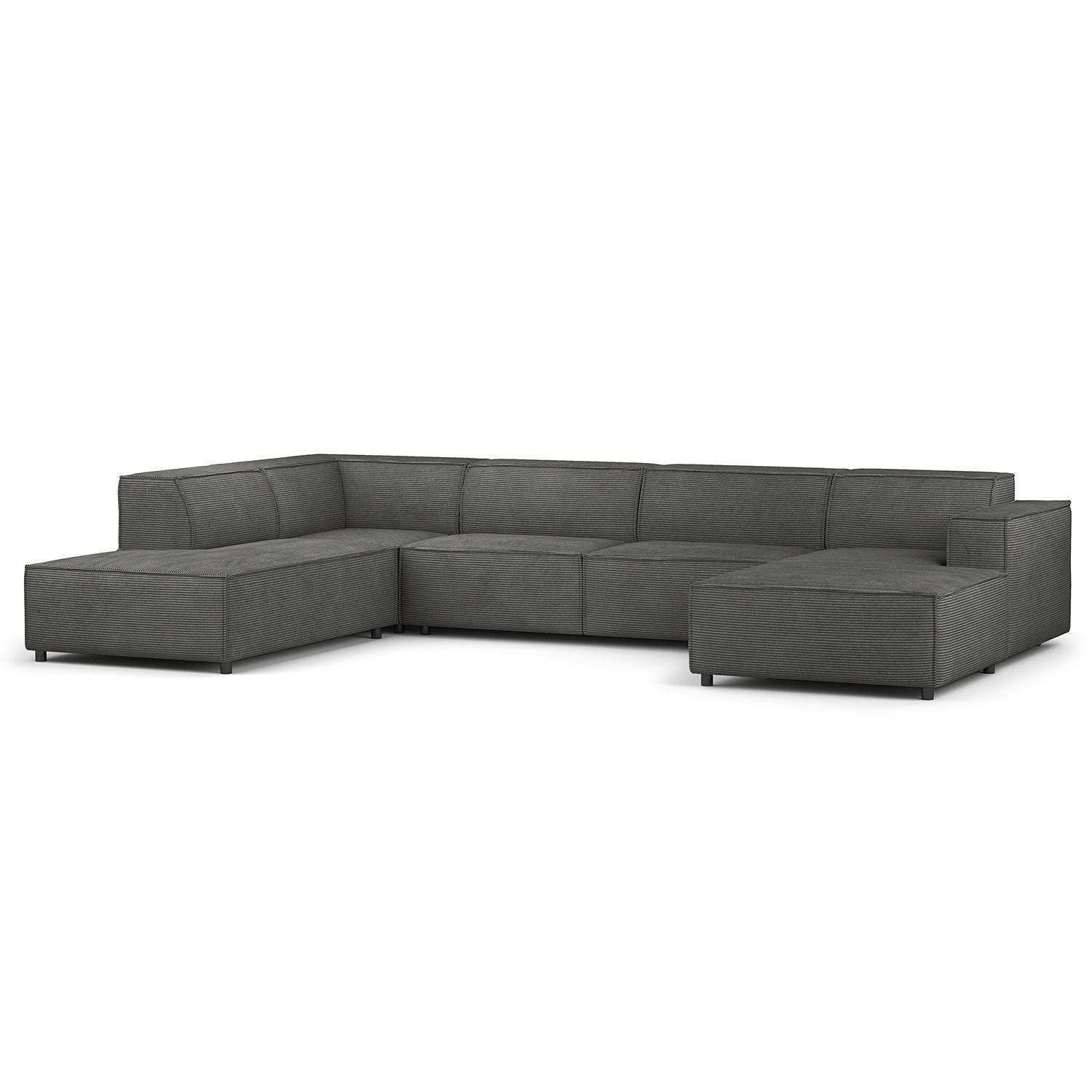 WOHNLANDSCHAFT mit Longchair & Ottomane - Anthrazit/Schwarz, Kunststoff/Textil (369/70/234cm) - home24