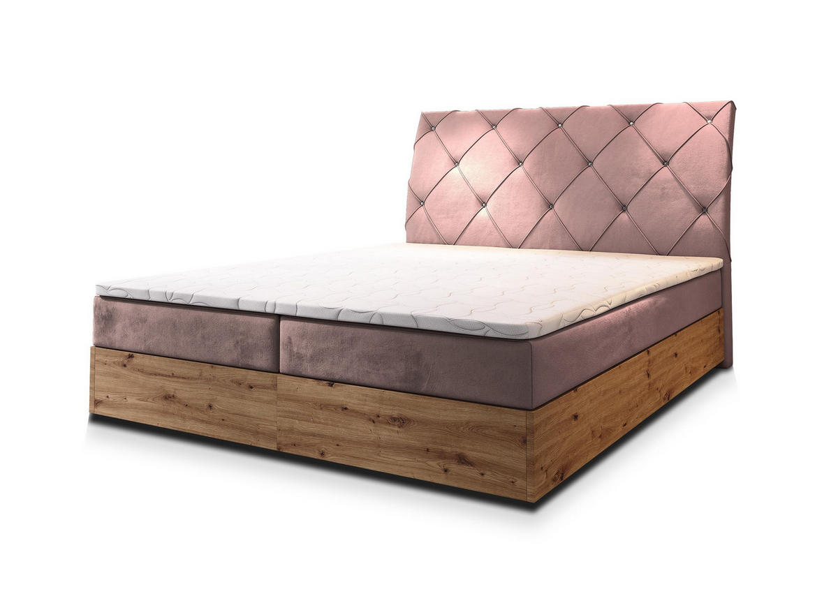 POSTEL BOXSPRING VELLANO 180x200 cm, s matrací a úložným prostorem, starorůžová - starorůžová, kompozitní dřevo/textil (180/200cm) - MASSENO