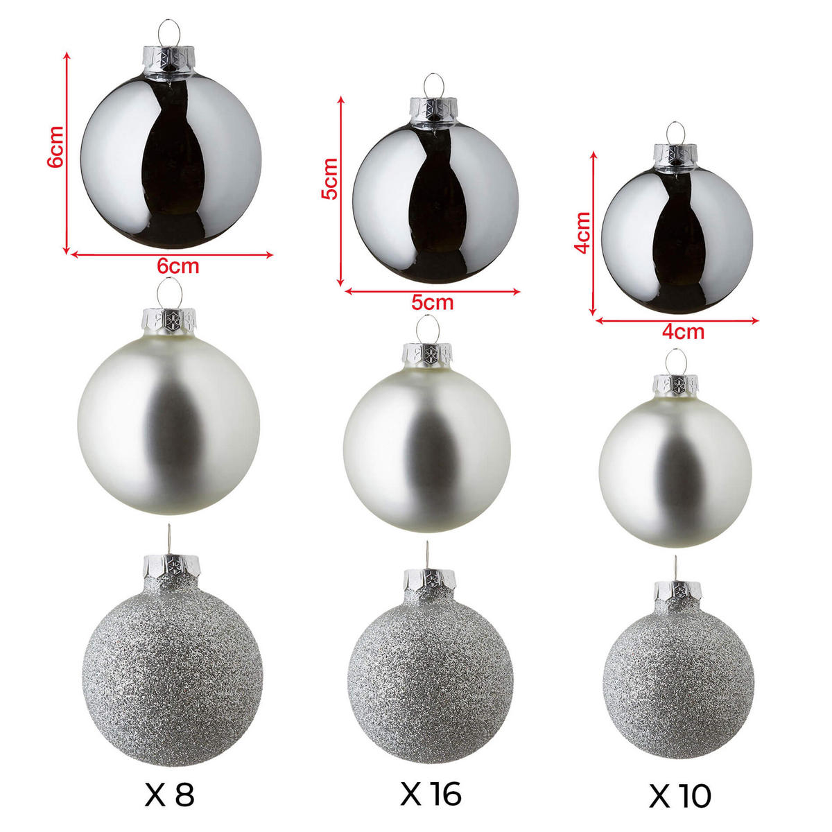 CHRISTBAUMKUGEL 34er Set, Grau - Grau, Glas (26/13/28cm) - Mobili Rebecca
