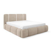DOPPELBETT 200x200 Avelin mit Bettkasten, LED, Bouclé, Beige - Beige, Holz/Metall (200/200cm) - Emporius