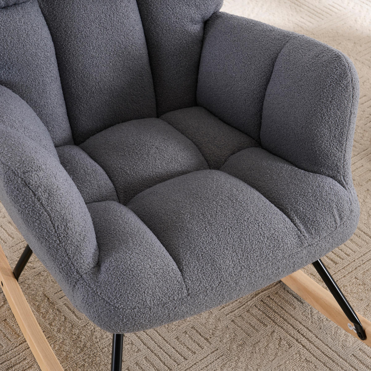 SCHAUKELSTUHL 73/92/94 cm Grau mit Massivholzrahmen für Wohnzimmer Schlafzimmer Balkon - Grau, Textil (92/94/73cm) - OKWISH