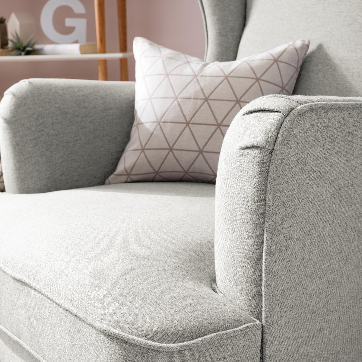 OHRENSESSEL - Beige/Hellgrau, Birkenholz/Textil (73/107/96cm) - home24