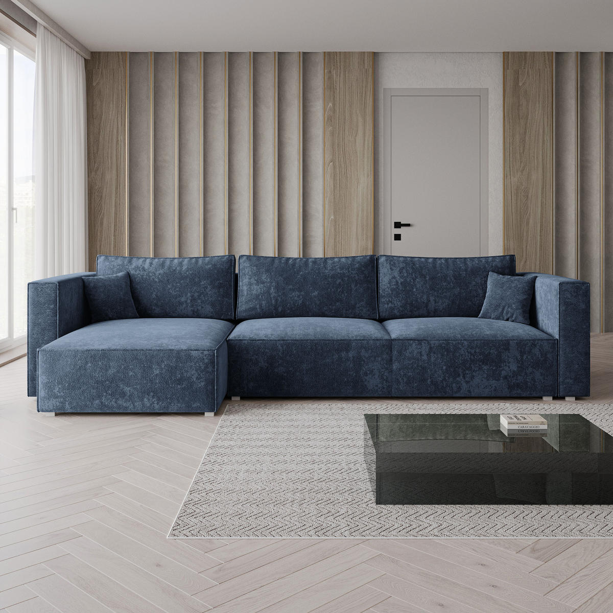 ROHOVÁ Sedačka TOLMO LUMO 05, Modrá - šedá/modrá, dřevo/textil (347/148cm) - MASSENO