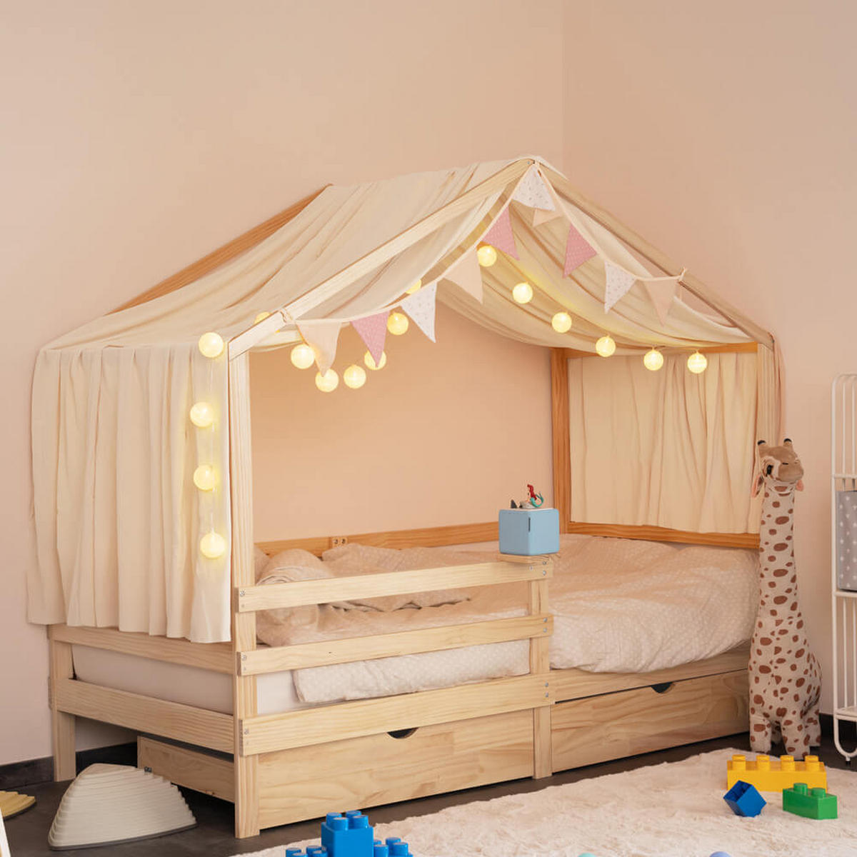 KINDERBETT mit Schubladen WOLKENLAND – 90 x 200 cm Natur - Naturfarben, Holz - Home Deluxe