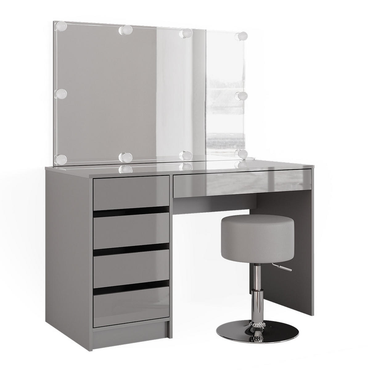 SCHMINKTISCH Sherry Grau 120 cm mit LED Beleuchtung und Hocker - Grau, Holzwerkstoff (120/75/55cm) - Vicco