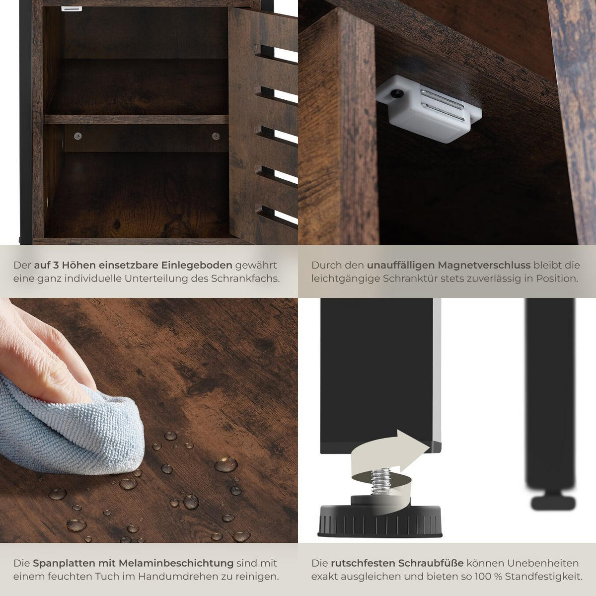 NACHTSCHRANK Waterford, 40 x 42 x 60,5 cm, Industrial Holz dunkel, rustikal - Rostfarben, Holzwerkstoff (40/60.5/42cm) - tectake