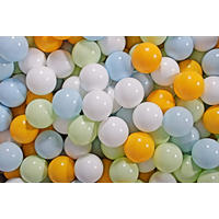 BÄLLE für Bällebad, Spielbälle, Plastikbälle für Kinder Set 50 pcs.: Hellgrün/Blau/Weiß/Gelb - Dunkelgelb, Textil (7/7/7cm) - MeowBaby