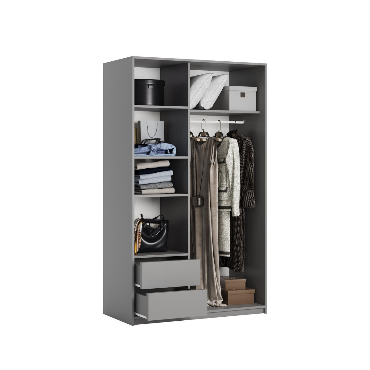 SCHWEBETÜRENSCHRANK TAVI 120/205/60 cm 2-türig mit Spiegel Graphitfarben - Graphitfarben, Holzwerkstoff (120/205/60cm) - MASSENO