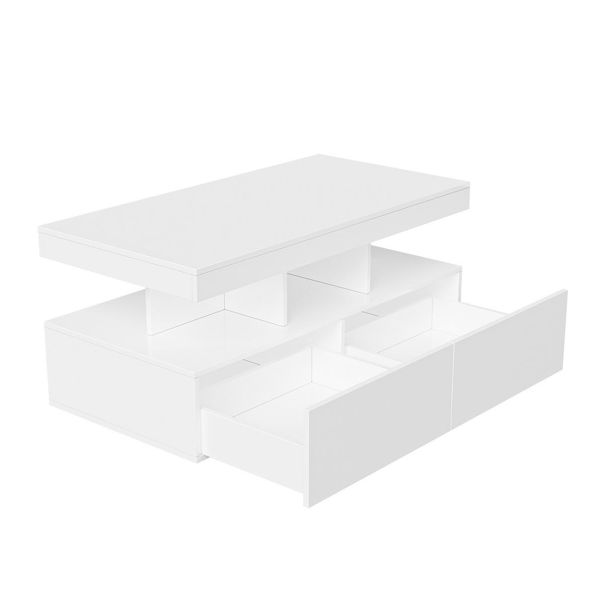 COUCHTISCH 104x53 cm mit LED, Steckdosen & 2 Schubladen, Weiß - Weiß, Metall (53/104/46cm) - EuroLiving