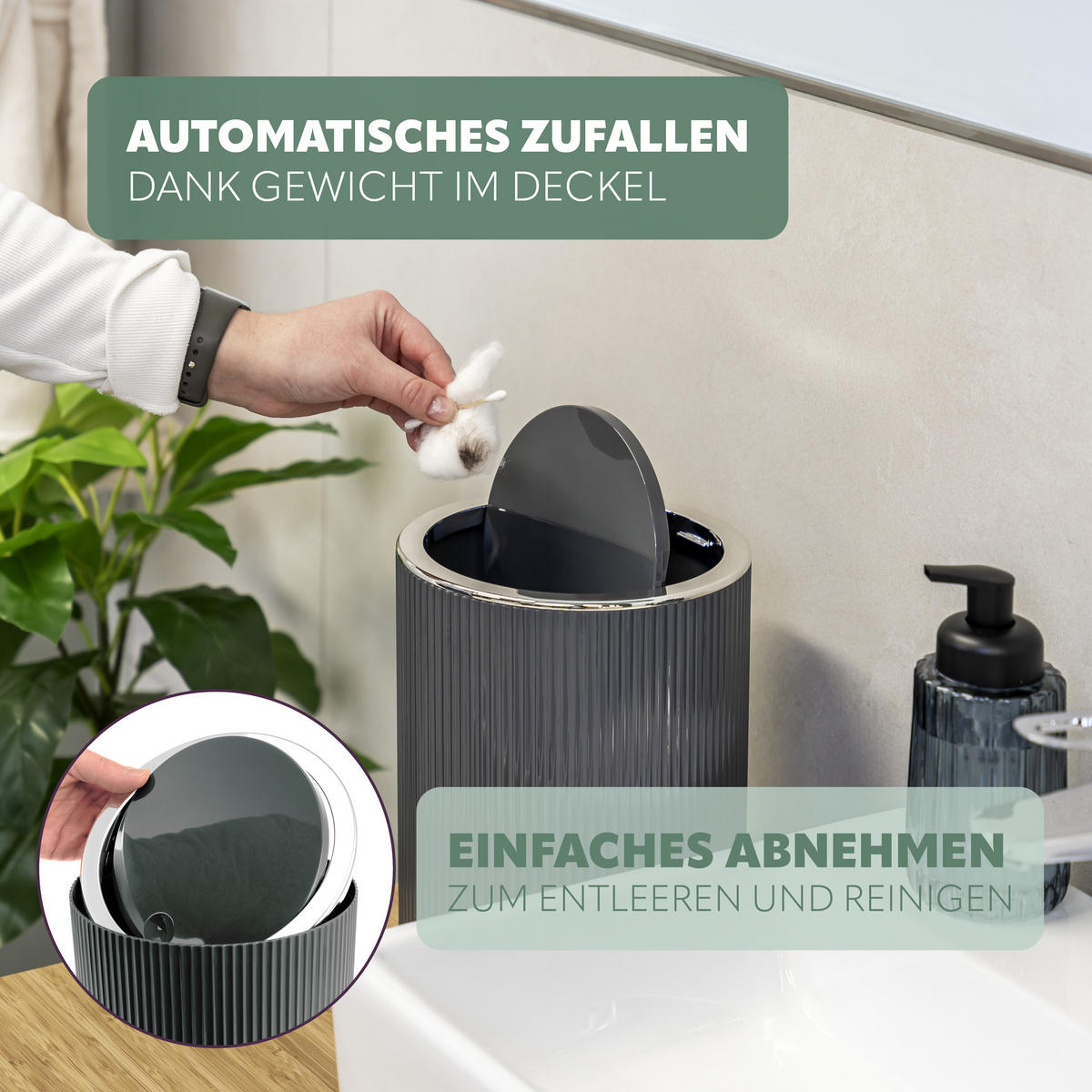 KOSMETIKEIMER 5,5 Liter, GAVELLO grau, Kunststoff - Grau, Kunststoff (19/24.5/19cm) - bremermann