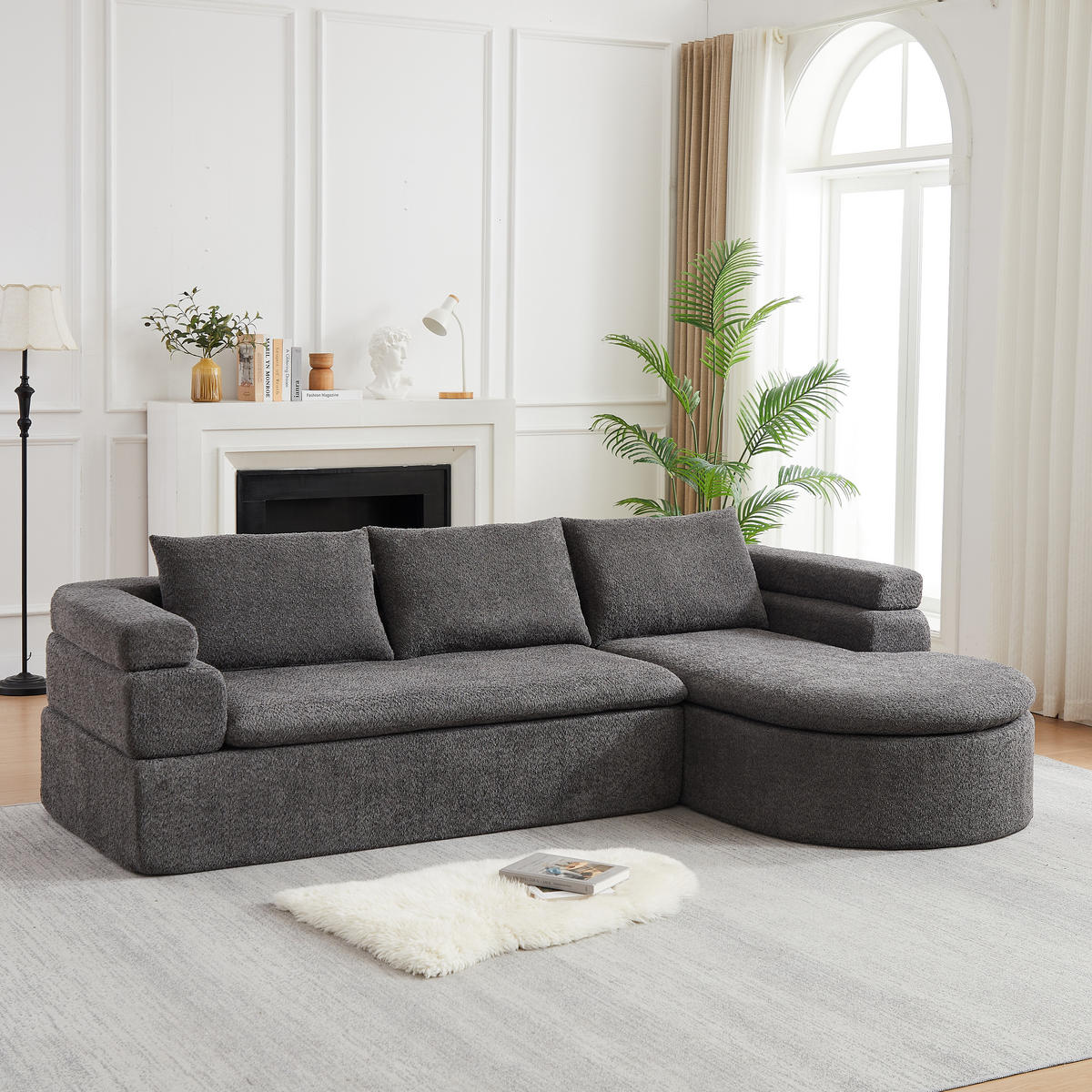 ECKSOFA DE-35270 mit Chaiselongue Anthrazit - Grau, Textil (170/260cm) - ComfortXL