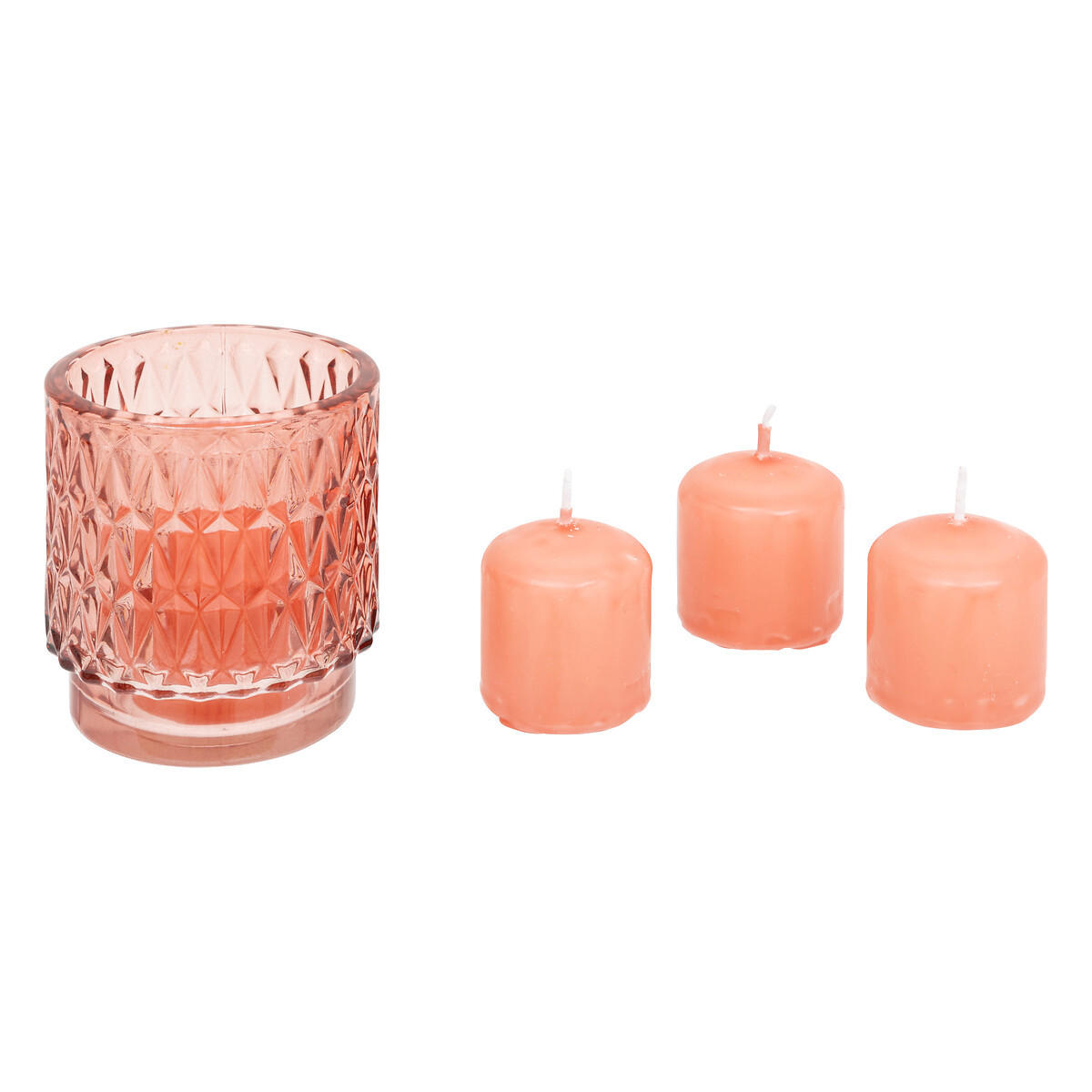 KERZENHALTER Glas Oudy + 3 Kerzen - Rosa, Glas (7/8/7cm) - Atmosphera Createur d´interieur