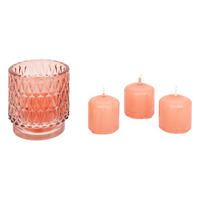 KERZENHALTER Glas Oudy + 3 Kerzen - Rosa, Glas (7/8/7cm) - Atmosphera Createur d´interieur