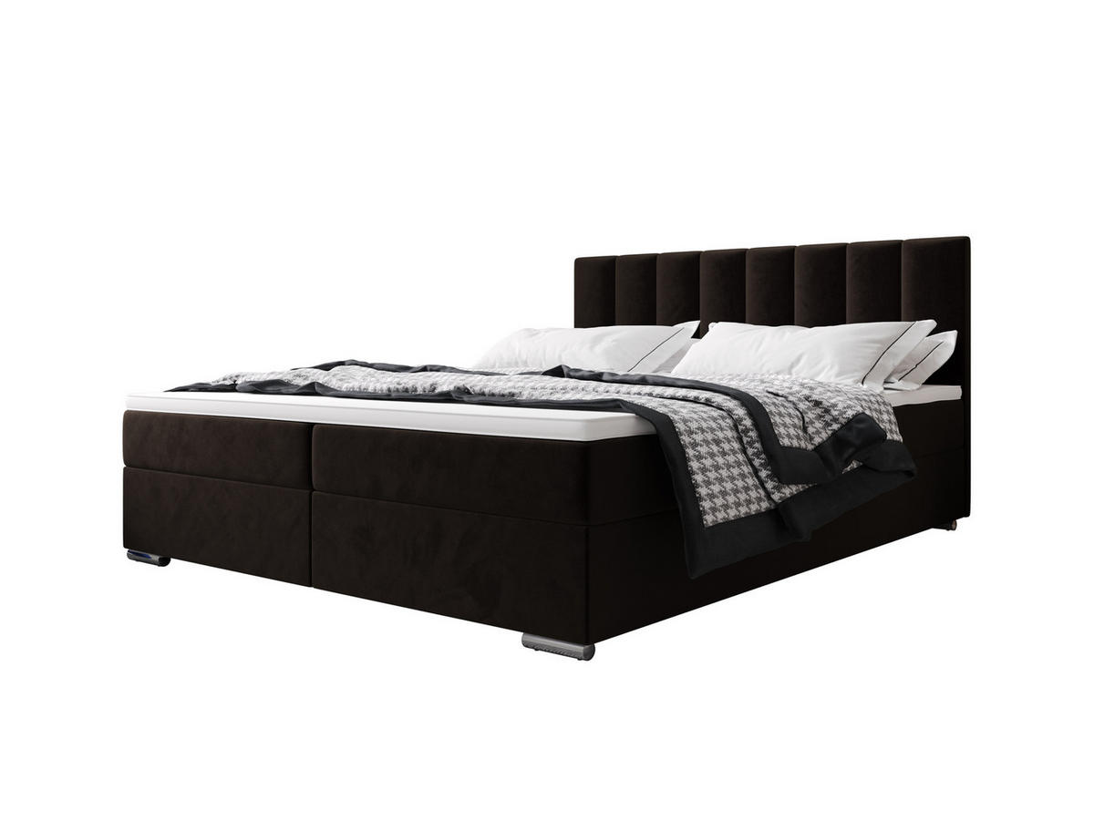 BOXBETT ZILANO 2 mit Matratze H3 und Topper 160x200 Itaka 41 - Dunkelbraun, Holz/Textil (160/200cm) - Bedante