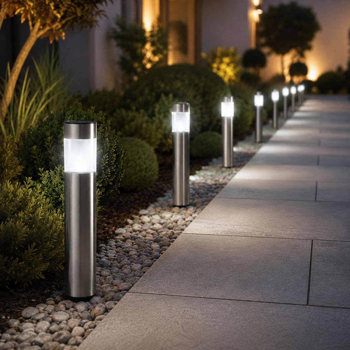 LED AUSSENLEUCHTE Edelstahl Silber 4er Set - Silberfarben, Metall (6.3/6.3/28cm) - Globo Lighting
