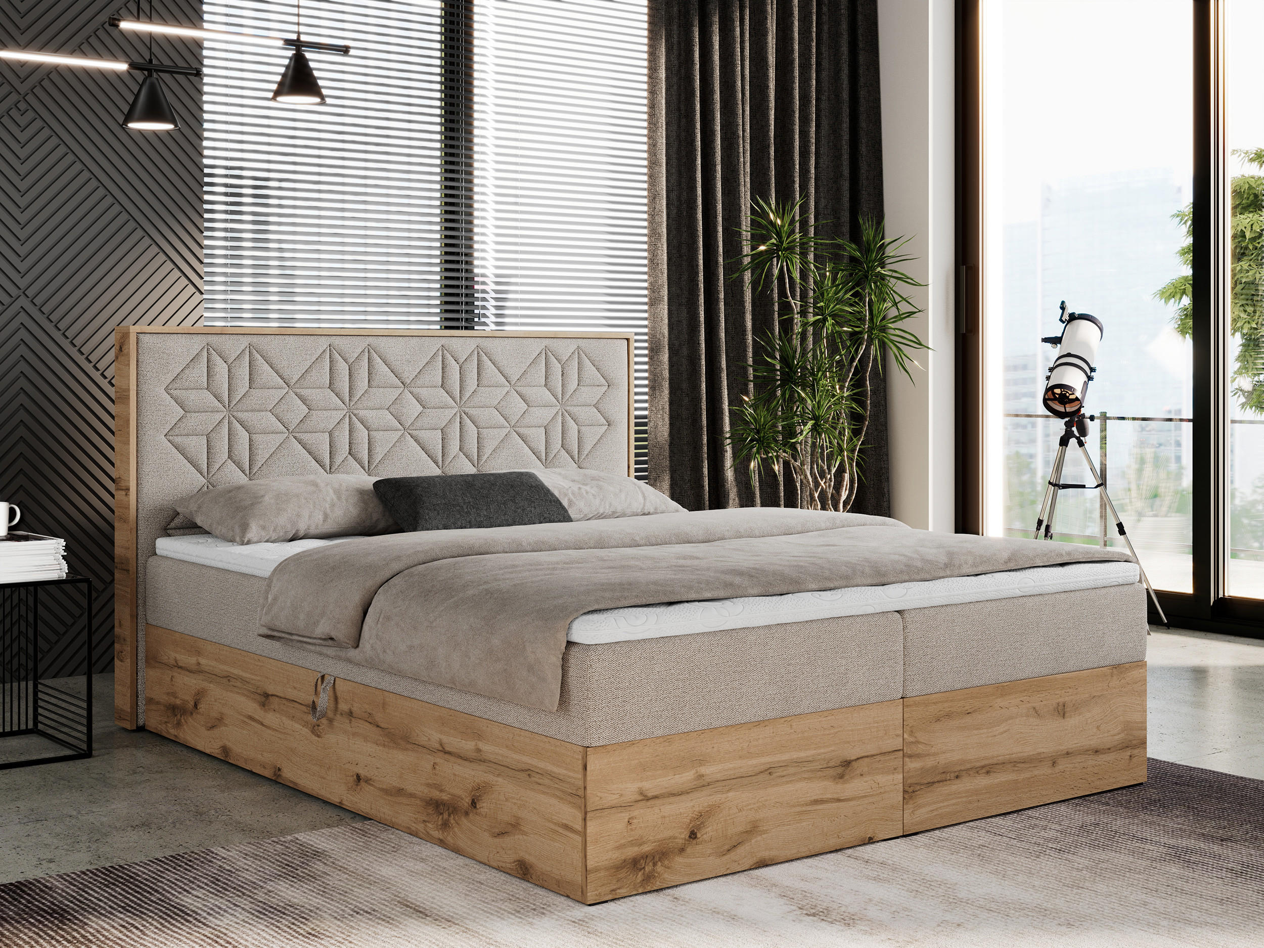 BOXBETT NESSI - 120/200 Beige Struktur - H3 - Beige, Holz/Textil (120/200cm) - MKS