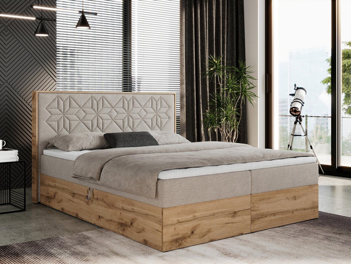 BOXBETT NESSI - 180/200 Beige Struktur - H3 - Beige, Holz/Textil (180/200cm) - MKS