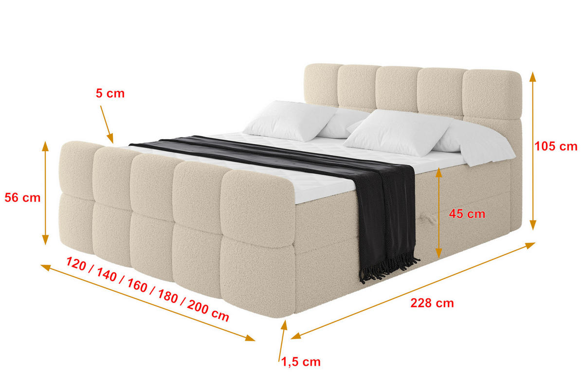 BOXBETT mit Matratze H3 - FAMA-Z - 120x200 cm Dunkelbeige Quelle - Creme, Holzwerkstoff (120/200cm) - ALTDECOR