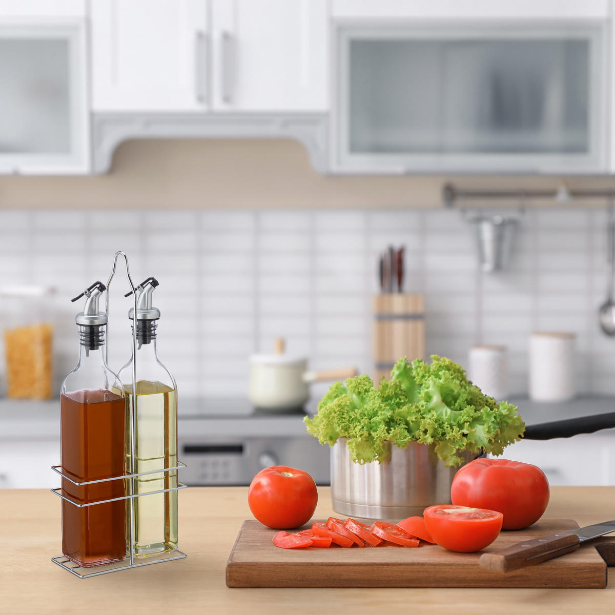 ÖLSPENDER-SET - Transparent, Glas/Kunststoff (13.5/34/7.5cm) - Relaxdays