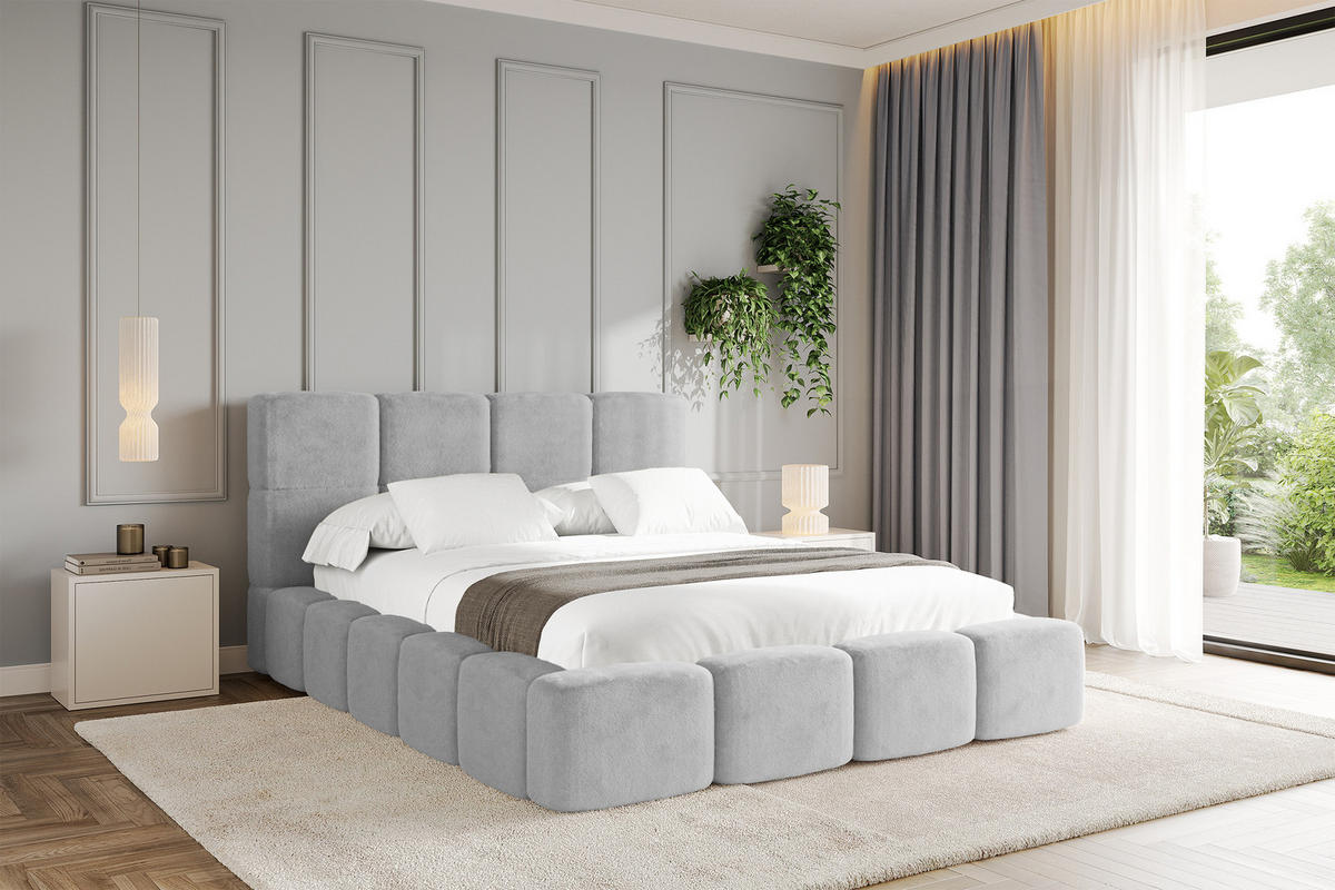 POLSTERBETT mit Bettkasten und Lattenrost mit Kopfteil, Boxbett ohne Matratze, mit Stauraum - NATA 160x200 Hellgrau - Hellgrau, Holzwerkstoff/Textil (160/200cm) - ALTDECOR
