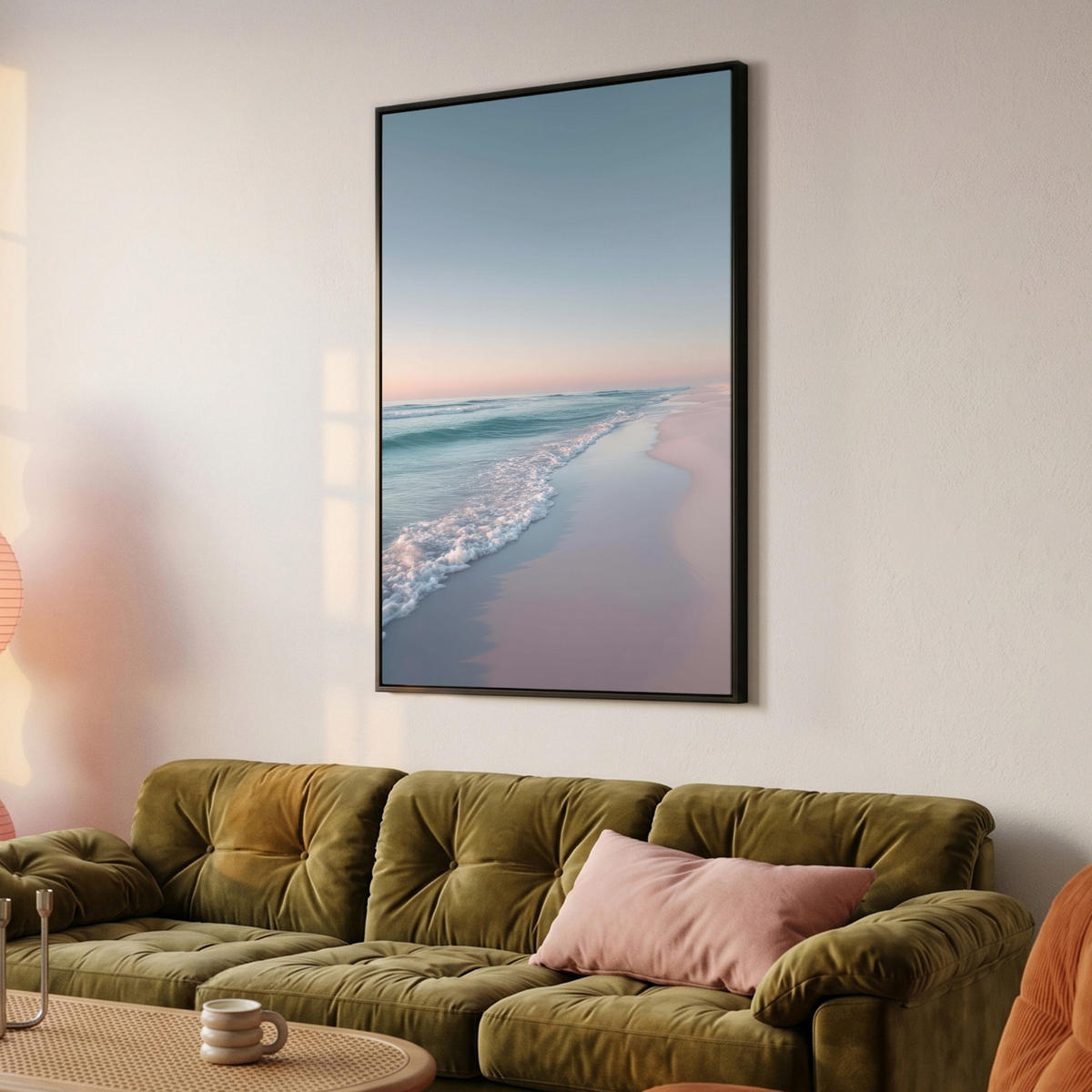 LEINWAND Bilder mit Rahmen - Küstenlinie - Pastell - Wasser - 100x150 - Pastellblau, Textil (100/150cm) - MuchoWow